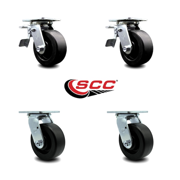 5 Inch Polyolefin Swivel Caster Set with Roller Bearing 2 Total Lock Brake SCC
